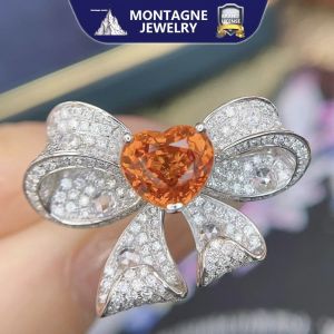 Montagne Jewelry Natural 3.78 Carat Spessartine Ring Diamond Inset Fine Jewellery 18k Pure White Gold Ring