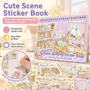 CHUN053634 Cute Cartoon Style Scene Building Sticker Book Printed Scenes Self Adhesive Decorative Sticker Book Colorful Illustrations Scrapbook Stickers Journaling