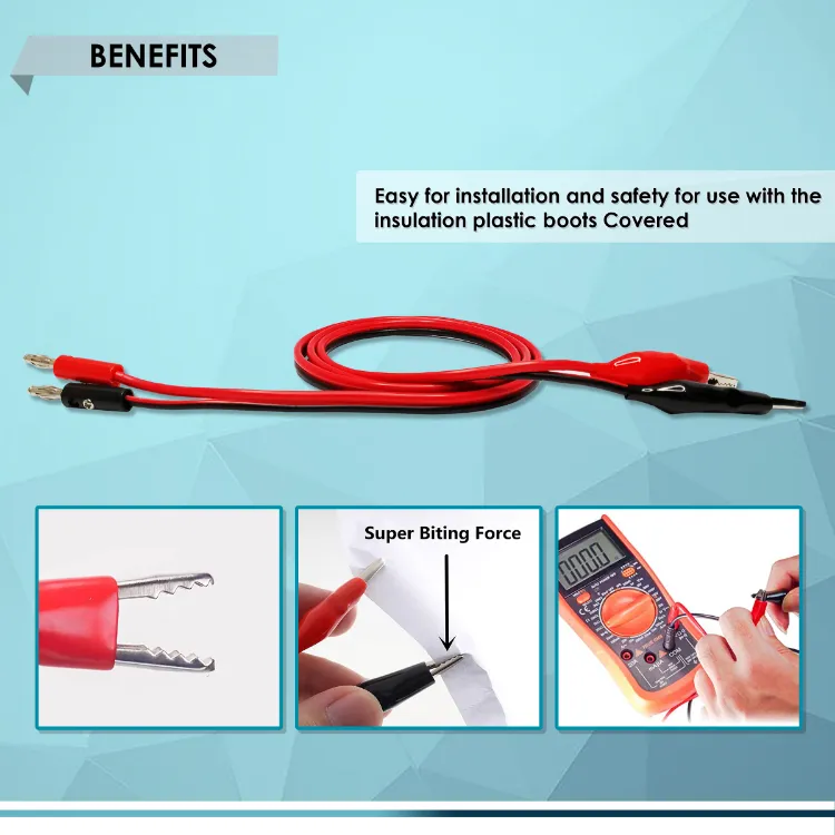 BANANA PLUG to ALLIGATOR CLIP 45mm, 14-AWG CABLE, BEST FOR MULTI-METER,  ELECTRICAL TEST JUMPER WIRE