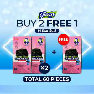 GLEAN [60 PCS] STAR SEAL M Garbage Plastic Bag - High Quality Leakproof Strong Cheap Garbage Bag Rubbish Plastic Bag with String / Durable waste trash bag dustbin plastic bag / Use For Home Office School Kitchen / Plastik Sampah Hitam Bertali 垃圾袋