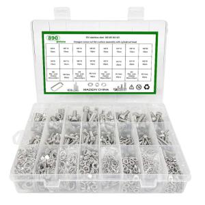 890 cái vít theo hệ mét bộ các loại m2m3m4 thép không gỉ đầu lục giác chìm Mũ ốc vít và đai ốc với Vòng Đệm Phẳng