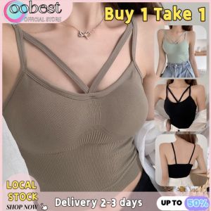 oobest 【Delivery 2-3 days】Buy 1 Take 1 Camisoles Summer Fashion Tank Top Womens Outer Wear Strap Vest With Chest Pad Beautiful Back Sleeveless Top