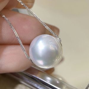 Montagne Jewelry 18K Pure White Gold Necklace For Women Elegant Design Fine Jewellery Natural 12-13mm Grade A White Pearl Pendant