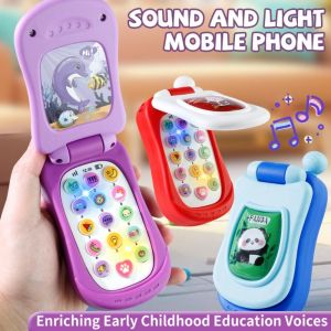 SDRYHTDH Voice Toy Electronic Baby Cell Phone Toy Simulation Phone Flip Cover Control Music Sleeping Toy Early Educational Toy Music Phones Musical Toys Birthday Gifts
