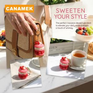 【CANAMEK】 Macaron Keychain Cute Dessert Pendant Fruit Simulation Fun Cake Design Accessories for Girls Bag Charm Gift Ideas