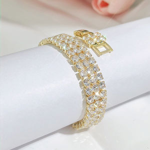 SEQUITO Gorgeous Ladies Jewelry Full Pave Setting Sparkly AAA Cubic Zircon White Gold Plated Round Stone Bridal Weding Party Pendant Bracelet Handmade Link Chain B232
