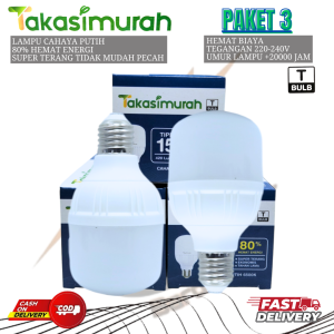 Bohlam Lampu LED 15Watt PAKET 3PCS Model TBULB 15W MEREK TAKASIMURAH ASLI CAHAYA PUTIH SUPER TERANG