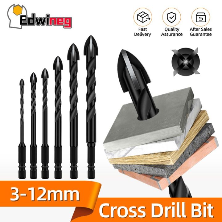 【Edwineg】4/5/7pcs Cross Hex Drill Bit Set For Concrete Porcelain Tile