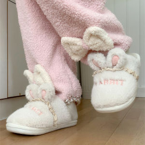 Xixitiao Bộ đồ Pajamas mang lại sự thoải mái tiện lợi Nữ Dép Cotton Đế mềm trong nhà hoạt hình dễ thương Cô gái tuổi teen trái tim ấm áp tai thỏ dép bằng vải nhung lông phòng máy lạnh Dép Cotton trong nhà Dép Cotton Đế mềm trong nhà