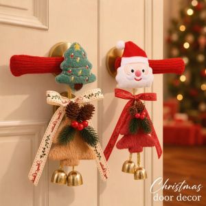 Wonderful Days Christmas Door Handle Gloves Plush Anti Collision Santa Claus Gift Doorknob Cover Anti Static
