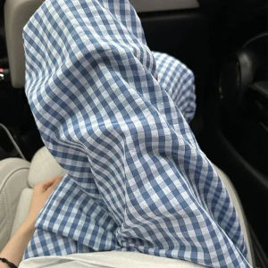 Deep  Vintage  Plaid WomenS Casual Pants Harajuku Oversized Korean Fashion Trousers Baggy Summer Wide Leg Slacks Thin