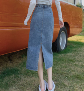 COCOEPPS Chân Váy Denim Xẻ Tà Mới Mùa Hè 2022 Chân Váy Midi Chữ A Hông Túi Cạp Cao Cho Nữ GG