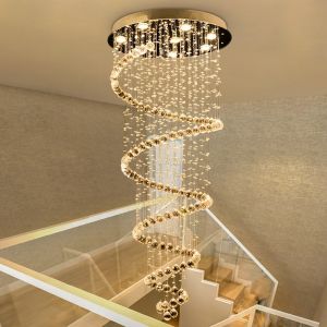 luxury Crystal Chandelier Light Villa Stair Rotating Apartment Modern High Ceiling Light Drop lamp