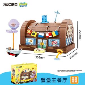 Areax Cartoon SpongeBob SquarePants Crab Castle King Restaurant Building Blocks Assembling Toy desk decor Building Block Decoration ornament kids toy New Year Gift