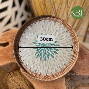 Khay Mây lòng khảm hình tròn đựng hoa quả thức ăn (KBT008KM)