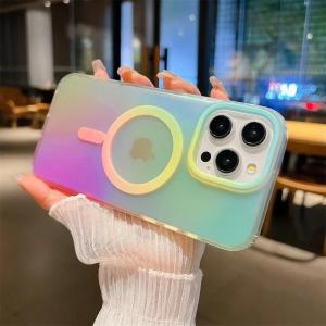 Aurora Gradient for Magsafe Matte Case for iPhone 16 15 17 Pro Max Air Plus 14 13 Laser Colorful Hard Shockproof Cover