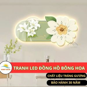 Tranh LED Đồng Hồ Bông Hoa Tráng Gương – Trang Trí Phòng Khách Phòng Ngủ Tạo điểm nhấn cho không gian Có điều khiển