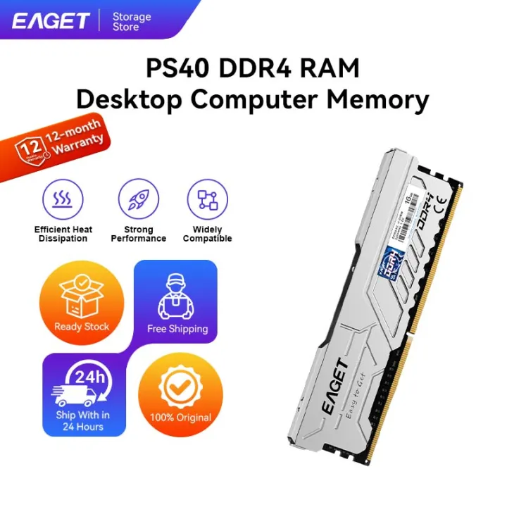 EAGET PS40 DDR4 RAM 8GB 3200MHz Desktop Computer Memory Efficient Heat Dissipation Designed For High-performance (16GB DDR4 RAM x 2 Pcs)