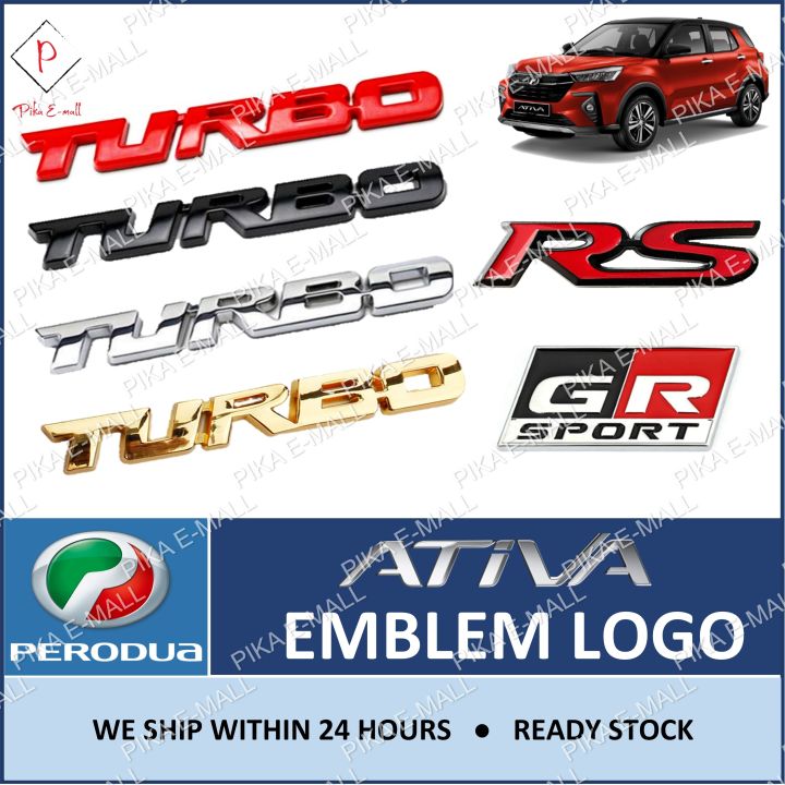 TURBO Universal 3D Metal Emblem Letter Logo Sticker For Perodua Ativa Nissan Almera Proton x50 [1 Piece]