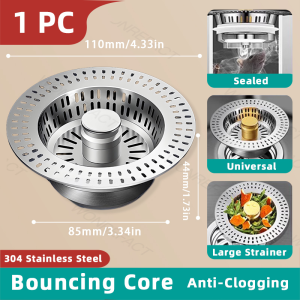 Odor Prevention Kitchen Sink Filter Leak Plug Vegetable Washing Basin Core Bouncing Kitchen Sink Stopper Sink Strainer Accessory