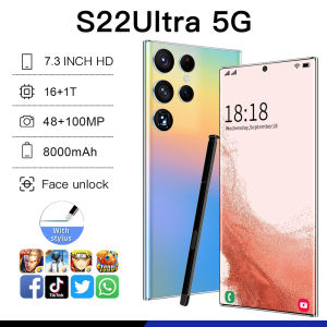 【สามารถ COD + พร้อม】 S22โทรศัพท์ของแท้ S22Ultra 5G 5G 7.3นิ้ว HD แบบเต็มหน้าจอ Hp 16G RAM 1TB ROM 48MP 100MP ล้างโทรศัพท์มือถือราคาถูก Android 12.0 AI ขับเคลื่อนการจดจำใบหน้าปลดล็อคโทรศัพท์มือถือ Qualcomm 8000มิลลิแอมป์ต่อชั่วโมง