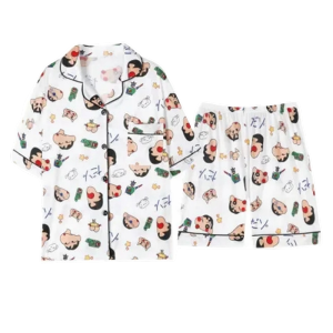 YUCHEN Dog Crayon Shin-chan Sleepwear Star Rollover Cardigan Crayon Shin-chan Short Nightwear Kawaii Homewear Suit Cartoon Couple Sleeves Pajamas Set Girl