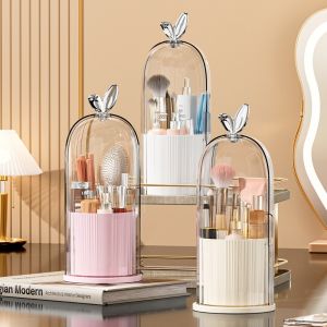 KINTHAZER Dustproof Rotating  Makeup Brush Holder Transparent Rotatable Cosmetic Storage Box Multi-function with Cover Pen Holder Lipstick