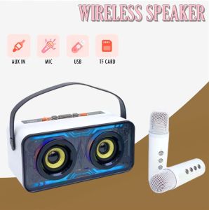 QIXI SK-2063 RGB HiFi Stereo Sound Wireless Bluetooth Karaoke Speaker Multiple Functions with Two Wireless Microphone