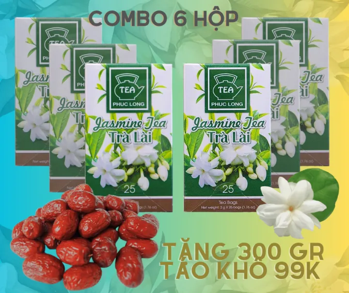 Combo 6 Hộp trà lài tea Phúc Long 25 túi lọc * 2 gram (tặng 300 gr táo ...