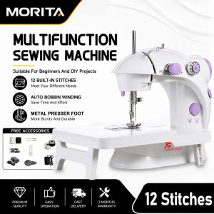 Portable Electric Sewing Machine Self Threading LED Light Barrel Sewing for Beginners Home DIY Clothes Repair Multifunctional fast/slow two gears Sewing Tool