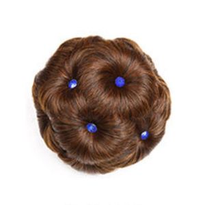 BEAUTYLADIES Fake Hair Nine flowers Chignon Brown Natural Curly Chignon Vintage Hair Extension Crystal Synthetic Bun Bride