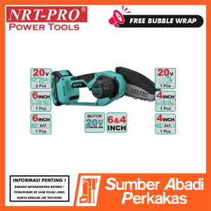 NRT-PRO CS 100 DC Mesin Cordless Mini Chainsaw 20V 4 & 6 Inch Gergaji Rantai Potong Kayu Chain Saw Gerinda Baterai Batre CS100 CS100DC 100DC