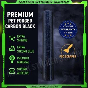 FORGED CARBON FIBER STICKER GLOSSY (152CM-CUSTOM)PELEKAT Stickers STIKER MOTOR VINYL WRAP FILM MOTOR WRAPPING Black