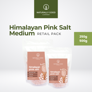 Himalayan Pink Salt Medium Grain 250g and 500g retail pack