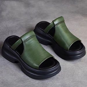 [Free Shipping] Soft Leather Platform Sandals Thick-Soled Flat For Outdoor Wear WomenS Height-Increasing Fish-Mouth Sandals 2026 Summer New Style Versatile For Moms