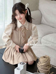 Set váy cho bé gái 3 chi tiết 4-10 tuổi cổ đính đá lấp lánh phong cách Hàn Quốc kiểu dáng thời trang