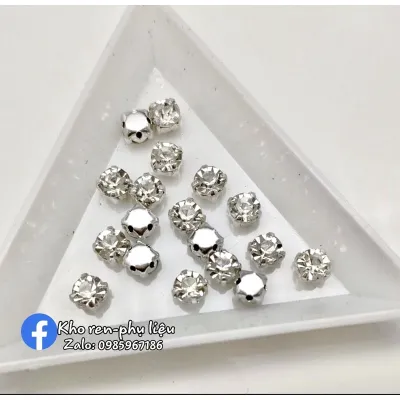 100 viên đá đế pha lê tròn đính váy áo handmade size 45678mm