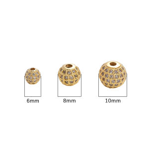 6/8/10mm 14K Gold Plated Brass with Zircon Stone Spacer Beads Charm for Bracelet Necklace DIY Jewelry Making