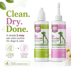Pawfect Combo Ear Cleanse Plus Ear Powder - Natural Pet Ear Cleaner for Dogs and Cats - Pet Ear Care