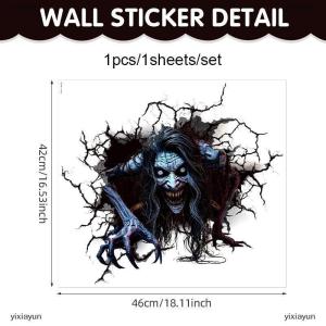 [COD] yixiayun Halloween Wall Stickers 3D Effect Broken Wall Zombies Broken Wall Floor Stickers Pvc Self-adhesive Bedroom Living Room Horror Stickers