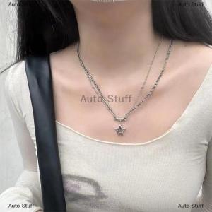 [COD] Auto Stuff สร้อยคอแฟชั่นจี้รูปกระดูกดาวสองชั้นสร้อยคอสไตล์ฮิปฮอปแนวพังค์สำหรับผู้หญิงของขวัญเครื่องประดับแนวเรโทรทันสมัย