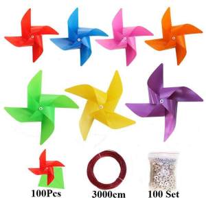 【Ready Stock】100Pcs Plastic Pinwheels Fiesta Flag Party Supply for Home Garden Indoor Outside Decoration