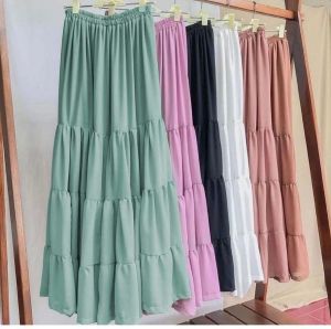(bisa COD)ROK CANDA CERUTY PREMIUM / ROK SUSUN POLOS Rok Rempel Ceruty Babydoll Premium – Rok Susun Ruffle Maxi Skirt Panjang