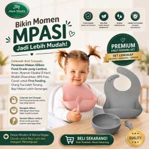 1 Set Celemek dan alat makan bayi silikon - Premium First Feeding Set