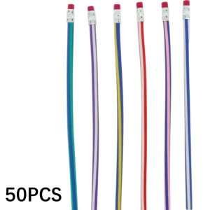 50PCS Creative Flexible Writing Pencils Unbreakable PVC Core Vibrant Stripes For Students Traveler Office School Use