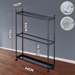 Towel Rack Standing 3 Layer Towel Holder with Wheels Towel Drying Rack with 2 Hooks Movable Bathroom Rack Organizer Multi Function Narrow Slim Storage Rack for Bathroom Balcony Kitchen Saving Space