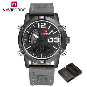 NAVIFORCE Watch for Man Digital Waterproof Leather Watches Original Casual Luminous Display Date Alarm NF9095