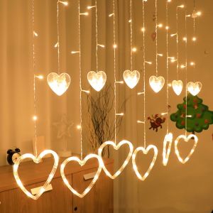 🇸🇬🔥SG STOCK🔥 Fast Delivery | LED Heart Shaped Curtain Light Fairy String Light Home decoration