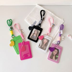 MMLUCK Credit Card PU Leather Bus Card Cover ID Card Protective Love Heart Pendant Badge Holders Colorful Student Korean Photocard Holder Business Work
