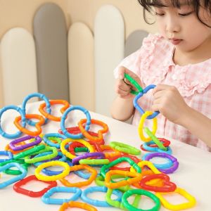 YUDESHUI 35/70PCS Multicolor Link Ring Toy Puzzle Thinking Multi-function Geometric Linking Chains Funny Concentration Chain Buckle Ring Early Learning